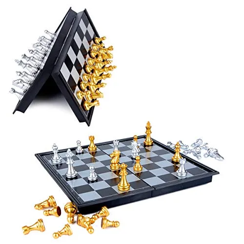 Schach - Hoshin Tragbares Classic Faltbares Reise Magnetisches schachspiele mit Aluminiumbeschichtung, 25 x 25 x 2 cm