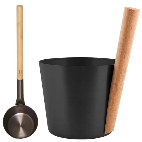 Saunazubehör SET Sauna Eimer Kelle Aufgusskelle Aufguss aluminium SCHWARZ Rento