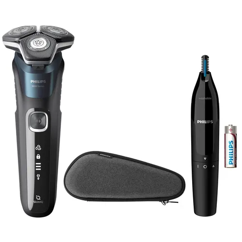 Shaver Series 5000 S5889/11 - Elektrischer Nass- und Trockenrasierer, 60 Minuten Laufzeit, abwaschbar mit LED-Display und Li-Ionen Akku