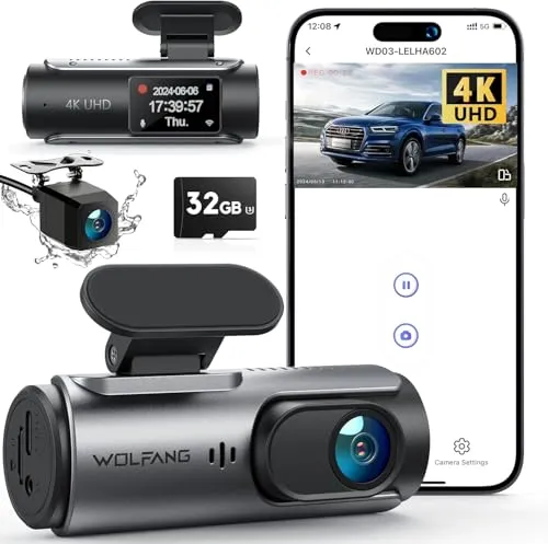 WOLFANG Dashcam Auto Vorne Hinten 4K WiFi