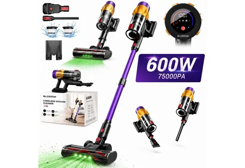 Akku-Hand- und Stielstaubsauger 75000Pa - Kabelloser 75000Pa Staubsauger mit 600W Motor und 65 Minuten Laufzeit. Ideal für Hartböden und Teppiche, ausgestattet mit HEPA-Filter und OLED Display für einfachen Betrieb.