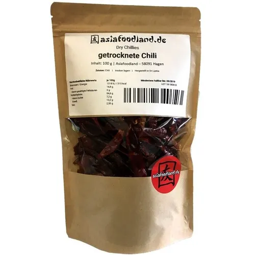 Asiafoodland - getrocknete ganze Chili - Premium Qualitaet - 100g