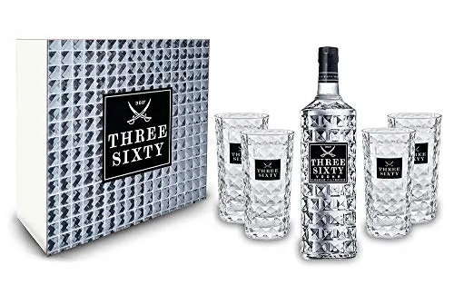 Three Sixty Set / Geschenkset – Three Sixty Vodka 1L (37,5% Vol) + 4x Gläser