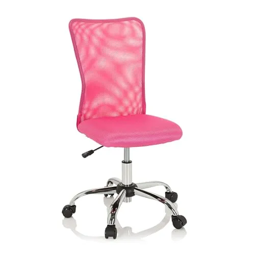 hjh OFFICE 691017 Kinderdrehstuhl KIDDY NET I Pink - Bürostuhl für Kinder, mitwachsend und ergonomisch, ideal für den Schreibtisch; abnehmbarer Netzbezug, stufenlos verstellbare Sitzhöhe und bequeme Polsterung sorgen für Komfort.