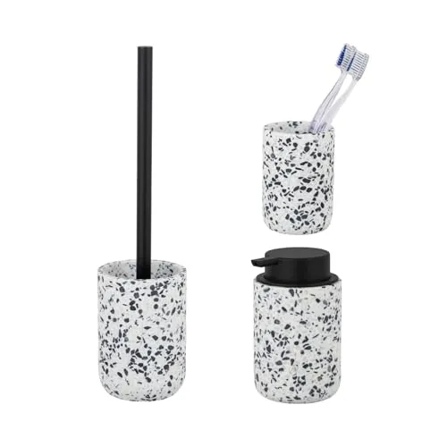 SCHÖNER WOHNEN-Kollektion Tosi Bad-Accessoire Set, 3-teilig - Bad & Sanitär - Stilvolles 3-teiliges Set mit antikem Terrazzo-Muster, bestehend aus WC-Garnitur, Seifenspender und Zahnputzbecher für ein elegantes Badezimmer-Flair.