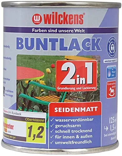 Wilckens 2in1 Acryl Buntlack für Innen und Außen, seidenmatt, 125 ml, RAL 7001 Silbergrau