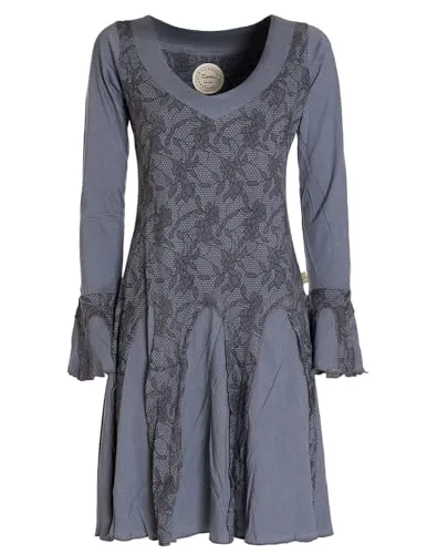 Vishes - Alternative Bekleidung - Damen Langarm Longshirt-Kleid Sweatkleid Shirt-Kleid Tunika-Kleid grau 38