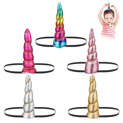 Beaupretty 5 Stück Kinder Einhorn Horn Stirnband elastisch Einhorn Kopfbedeckung Party Einhorn Haar Zubehör (gemischte Farbe)