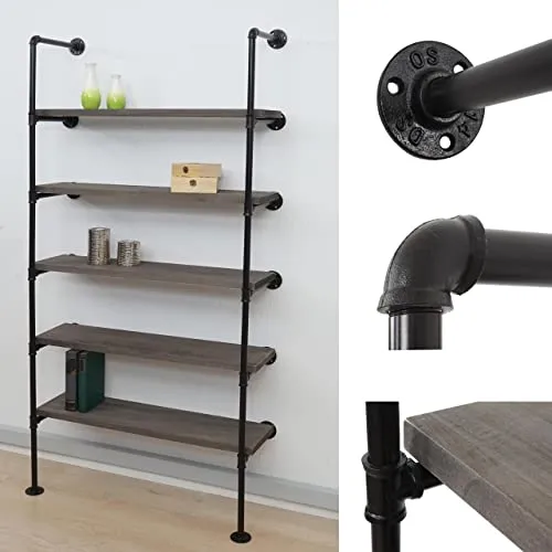 Mendler Standregal HWC-C45 - Industriedesign Holz Metall, 165x80x28cm - Regal im modernen Industriedesign mit 5 Ablagefächern und leichtem Paulowniaholz, ideal für Wohnzimmer, Büro oder Flur und schafft Ordnung mit Stil.