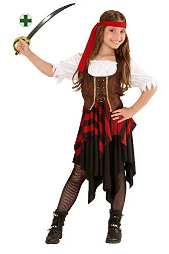 Karneval-Klamotten Piraten-Kostüm Piratin Kinder Mädchen Piratenbraut Kinderkostüm schwarz-rot-weiß-braun inkl. Piraten-Säbel