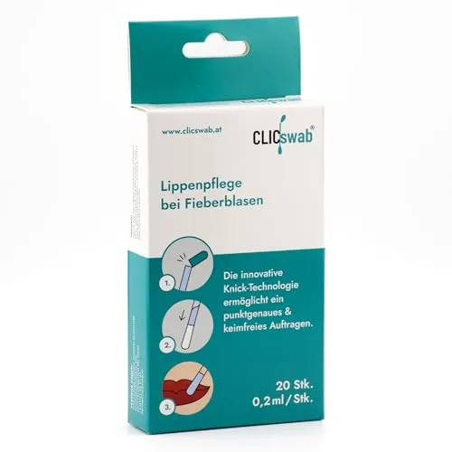 CLICswab® Lippenpflege bei Fieberblasen – Unterstützt die Behandlung und Heilung von Herpesbläschen, Beruhigt gereizte Lippen, Praktische Anwendung, 20 Stk. für schnelle Linderung