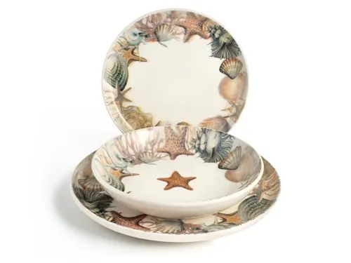 H&h servizio tavola 18 pezzi saintbarth - Tafelservice für 6 Personen mit maritimen Motiven, ofen- und spülmaschinenfest, aus langlebigem Porzellan für stilvolle und praktische Mahlzeiten.