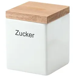 Continenta Vorratsdose mit Beschriftung - Moderne Frischhaltedose aus Keramik mit Eichenholzdeckel, 0,8 Liter Kapazität und praktischen Dosenetiketten für einfache Beschriftung.