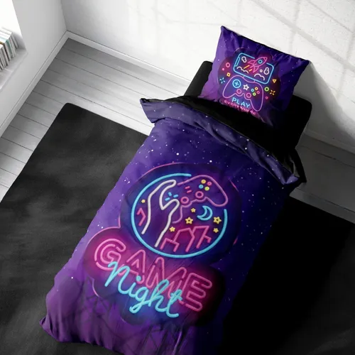 MTOnlinehandel Gaming Bettwäsche Set 135x200 cm - Neon Gamer Merch - Bettwaren-Set für Kinder, aus 100% Baumwolle mit 3D Effekt und komfortablem YKK-Reißverschluss. Ideal für Teenager, die ein cooles Gaming-Ambiente lieben.