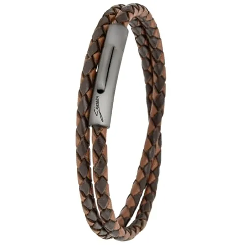 Simaru Lederarmband, 4mm geflochten zum Wickeln für Frauen & Männer, Echtleder-Wickelarmband mit Edelstahl Hakenverschluss, Premium-Qualität ((39cm Lenght - M), Braun mix)