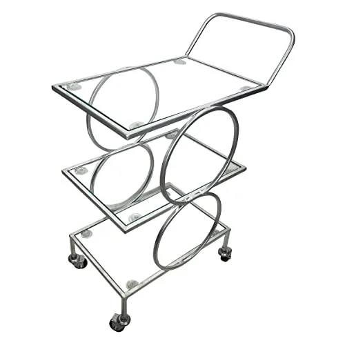 DARO DEKO Metall Servierwagen Silber - 75cm hoch - Glas Etagenwagen