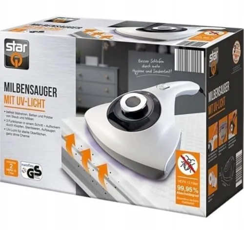 STARQ Milbensauger mit UV Licht - Handstaubsauger für saubere Matratzen - Handstaubsauger zur effektiven Bekämpfung von Staub und Milben. Mit UV-Licht für sterile Oberflächen und Auto-Off-Funktion. Kein Beutel nötig, einfach zu reinigen.