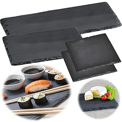 LS-LebenStil Schieferplatte 30x20cm Schwarz - Naturschiefer-Platten - Rechteckig - Servierplatte Schieferteller Tischset Sushi Deko Tablett Tapas-Teller Schiefertafel Steinplatte Tafelplatte