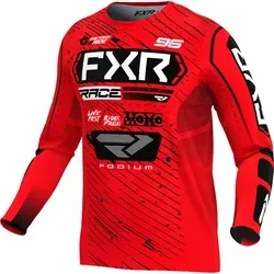 FXR Podium 2025 Motocross Jersey XL - Schwarz-Weiß-Rot - Motocross-Jersey aus leichtem Polyester-Spandex-Mesh für optimale Atmungsaktivität und Komfort. Slim Fit Design und geformter Kragen sorgen für eine athletische Passform.