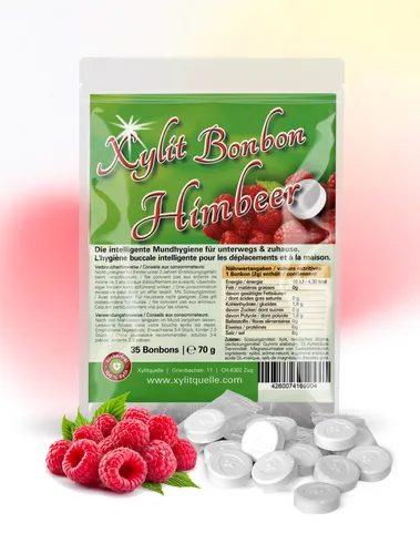 70g Xylit Birkenzucker Bonbons HIMBEER | 100% mit Xylit gesüsst | 35 Bonbons