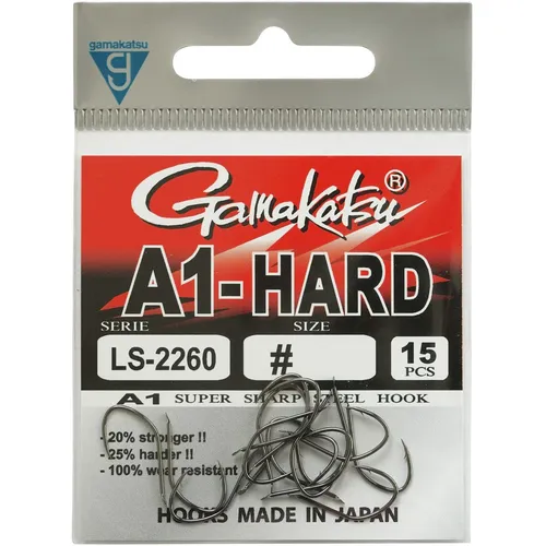 Gamakatsu A1-Hard LS-2260NS Black Hooks - 15 Angelhaken, Größe:6