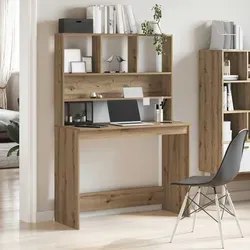 vidaXL Schreibtisch mit Regal in Artisan-Eiche - Praktischer Kinderschreibtisch mit Regal aus hochwertigem Holzwerkstoff, platzsparend und ideal für kleine Räume. Bietet reichlich Stauraum für Dokumente und PC-Geräte.