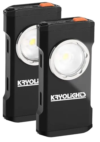 KryoLights LED-Camping-Taschenlampe: 2er-Set Mini-LED-Taschenlampen, 7 Leucht-Modi, 300 Lumen, IP44, Akku (Akku Taschenlampe Magnet, aufladbar USB, Wasserdichte Taschen)