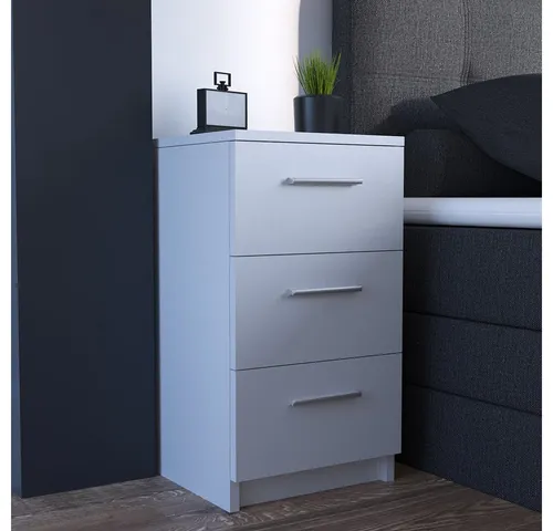 Vicco Nachttisch 2er Set, Weiß, 38 x 66 cm - Nachttische mit 3 Schubladen für optimalen Stauraum, ideal für Boxspringbetten. Pflegeleichte Spanplatte mit Melaminharzbeschichtung für langlebige Nutzung.