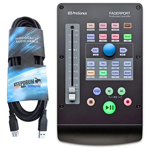 Presonus Faderport V2 mit USB Verlängerung - Audio-Controller für einen schnelleren Workflow in Presonus Studio One. Der 100mm Motor-Fader und 360° Dreh-Regler ermöglichen präzise Steuerung. Inklusive 3m USB 3.0 Verlängerung für optimale Datenübertragung.