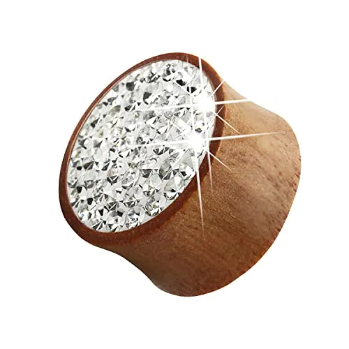 Piercingfaktor Ohr Plug Flesh Tunnel Piercing Ohrpiercing Holz Organic Lobe Conch Double Flared mit Kristallen Braun 6mm