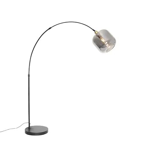 Qazqa - Modern Bogenlampe schwarz mit Gold I Messing - Elegante Bogenlampe für Wohnzimmer und Schlafzimmer, dimmbar und LED geeignet, schafft eine stilvolle Atmosphäre in jedem Raum.