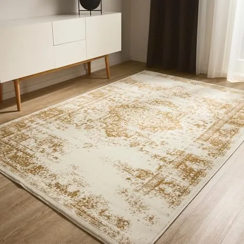 benuta Basic Teppich Suki - Creme/Gelb 80x150 cm - Teppich im Vintage-Orient Style, pflegeleicht und mit lebhaften Farben für eine gemütliche Atmosphäre in jedem Raum.