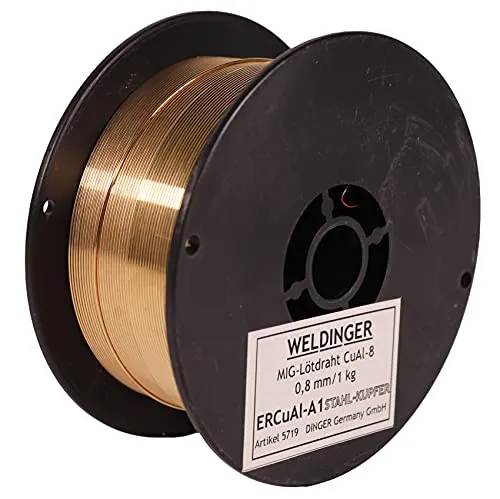 WELDINGER MIG-Lötdraht CuAl8 0,8 mm – 1 kg für Karosseriebau - Der WELDINGER CuAl8 Lötdraht eignet sich ideal für den Einsatz im Fahrzeug-Karosseriebau. Mit 0,8 mm Durchmesser und 1 kg Gewicht ist er perfekt für MIG/MAG-Schweißgeräte. Hochwertige Verarbeitung für zuverlässige Ergebnisse.