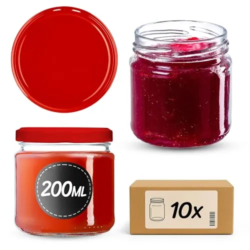 KADAX 10er Set Einmachgläser 200 ml mit Twist-Off Deckel Ø 66 mm – Dickwandige, luftdichte Dessertgläser, spülmaschinenfest, ideal für Marmelade & Eingemachtes