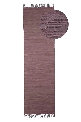 carpetfine Flickenteppich Kelim Chindi Uni Läufer Mauve 80x400 cm - Läufer aus 100% Baumwolle, handgewebt im Boho-Look, pflegeleicht und ideal für Wohn- und Essbereiche, auch für Fußbodenheizung geeignet.