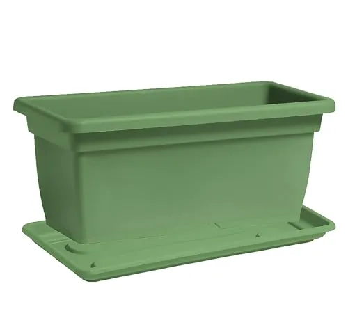 Nicoli Blumentopf Outdoor 80 cm 100 cm aus Polyethylen mit Untersetzer, Pflanzkübel für Pflanzen oder Blumen, Rechteckiger Topf für Balkon Garten Terrasse (Grün, 100 cm 100 x 45 x 40)