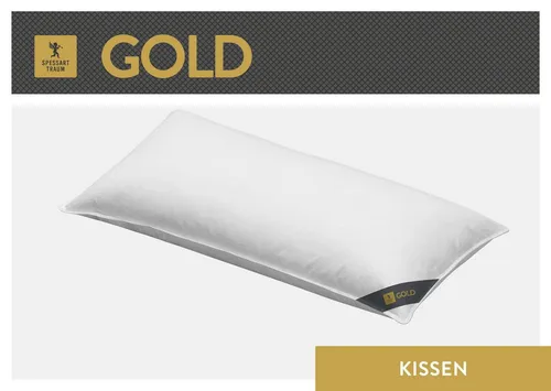 Spessarttraum Gänsedaunenkissen 3-Kammer Gold 40x80 - Kissen aus 90% Gänsedaunen, allergikergeeignet, schadstoffgeprüft und nachhaltig in Deutschland hergestellt. Ideal für optimalen Schlafkomfort und Unterstützung von Kopf und Nacken.