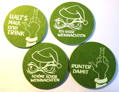 Grinch Getränke Untersetzer 4er verschiedene Motive Set grün Weihnacht Tischdeko