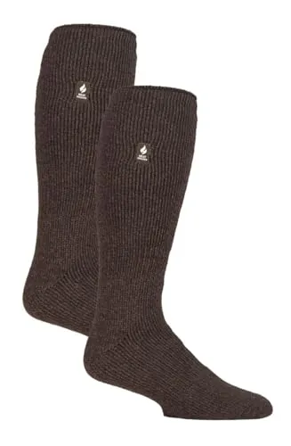 HEAT HOLDERS Herren 2 Paar Thermo Kniestrümpfe Dicke Winter Warme Extra Lang Socken mit Innenfleece für Winter (39-45, Braun)