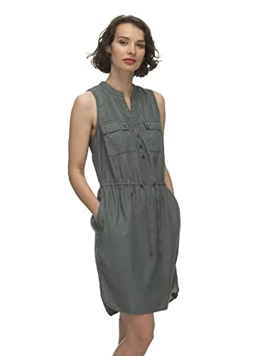 Ragwear Roisin Denim Damen Frauen Kurzarmkleid,Kleid,Freizeitkleid,Sommerkleid,Shirtkleid,Kurzarm,Taillengürtel,Knopfleiste,Grün,XXL