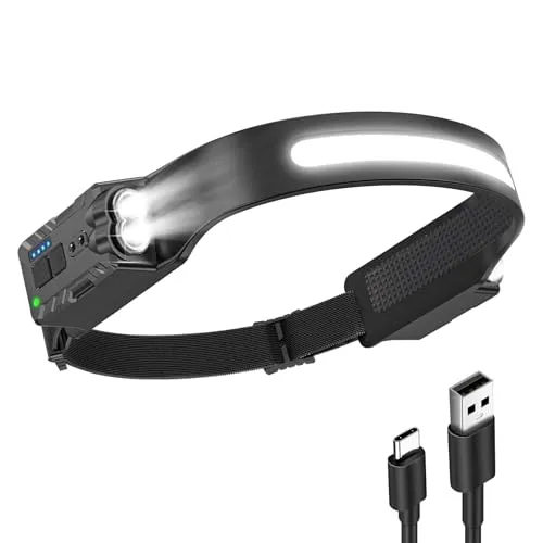 Diboniur Stirnlampe, Stirnlampe LED Wiederaufladbar mit 8 Leuchtmodi, 340° Weitwinkel Kopflampe mit Bewegungssensor, IPX4 Waterproof Stirnlampe LED für Laufen, Angeln, Radfahren, Camping