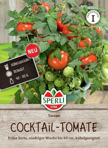 Sperli Cherry-Tomatensamen Tarzan, F1 83430 - Süßer Geschmack & hohe Erträge, aromatische Sorte für Kübel & Hochbeet, ideal für Salate & Snacks