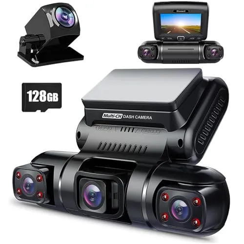 Rhorawill 4 Lens Dashcam Quad FHD 4x1080P Vorne, Links, Rechts und Hinten Autokamera mit GPS WiFi 24H Parkmodus, Nachtsicht Dash Cam Auto, 150°Weitwinkel WDR 3 Zoll TFT Max 256GB Frei 128GB