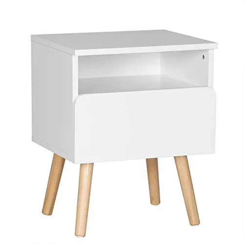 WOLTU® Nachttisch Nachtkommode Nachtschrank Beistelltisch Sofatisch, mit Schublade und Offenem Fach, mit Beinen, Holz, Weiß, 40x33,5x50cm(BxTxH), TSR58ws