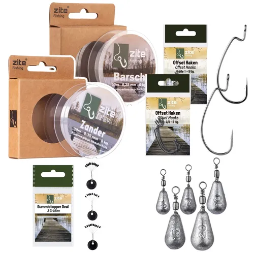 Free Rig Bundle mit Off-Set Haken, Tropfenbleie, Stopper & Schnüre Zite Fishing