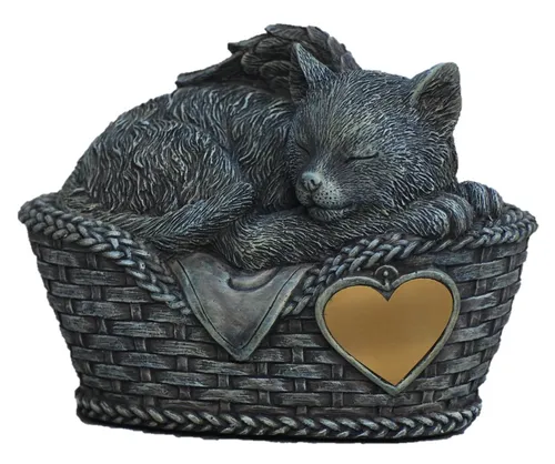 MystiCalls Katzen Urne grau mit Gravurplatte von MystiCalls