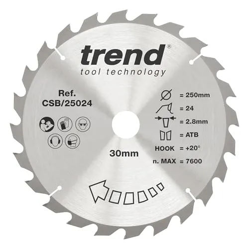 Trend Holzkreissägeblatt, 250 mm, 30 mm Bohrung, 24 Zähne, +20° Haken, HW
