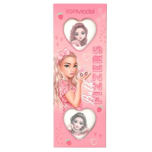 Depesche 13504 TOPModel - Badebomben Beauty and Me, 3 Badekugeln in Weiß und Pink, in Herz-Form und mit Erdbeer-Duft