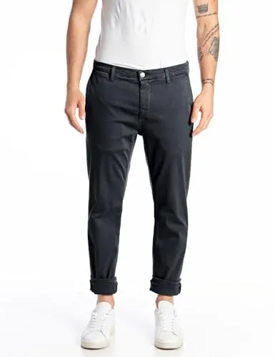 Replay Herren Chino Zeumar Slim-Fit Hyperflex X-Lite, Blau - Wanderhosen mit Hyperflex-Technologie für maximalen Tragekomfort und Bewegungsfreiheit. Ideal für lässige Outfits, perfekt für jede Jahreszeit.