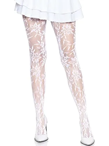 LEG AVENUE Seamless floral lace tights, Einheitsgröße(Weiss)